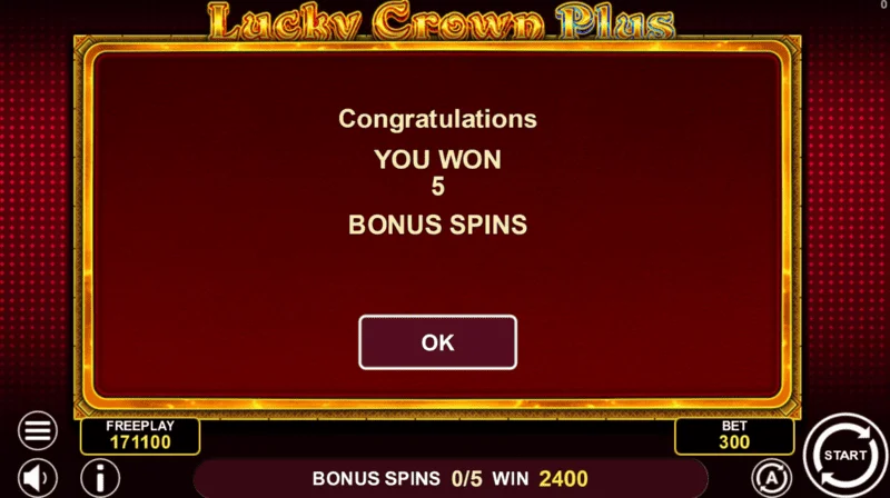 Lucky Crown Plus - start of five bonus spins