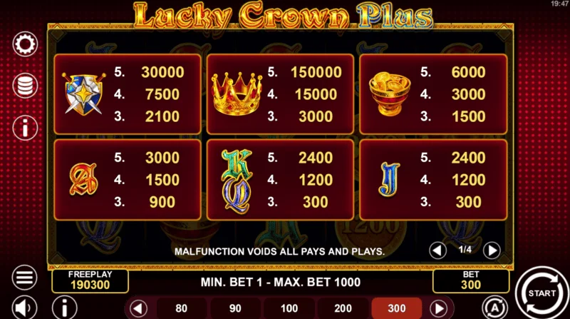 Lucky Crown Plus - paytable